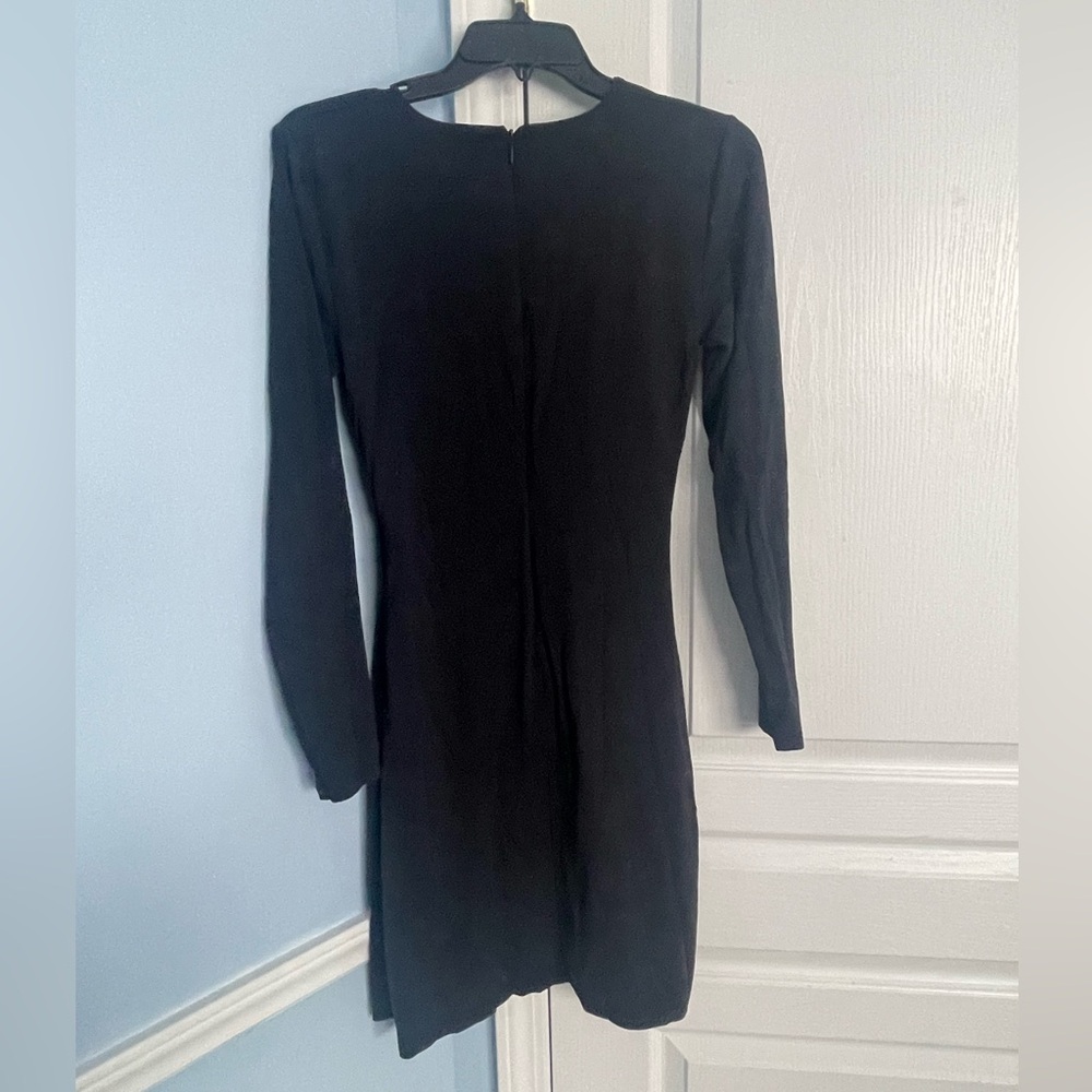 Aritizia Babaton Passion Wrap Mini BodyCon Dress Black Large Long Sleeve - Picture 4 of 11